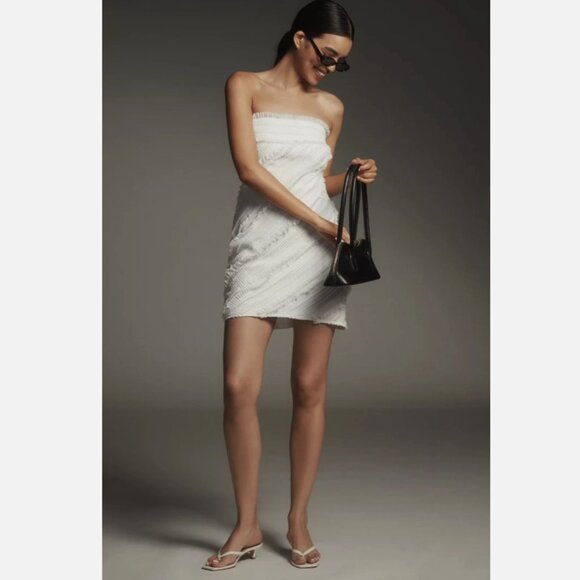 NWT Anthropologie Endless Rose Strapless Textured Fitted Mini White Dress Size M - Picture 2 of 7
